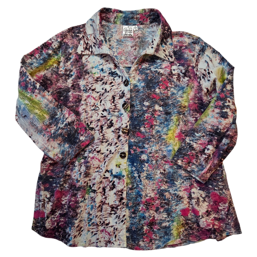 Parsley & Sage Neon Tie Dye Button Down Blazer 100% Cotton